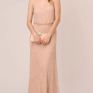 ART DECO BEADED BLOUSON GOWN IN BLUSH